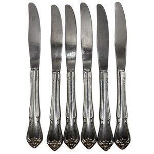 Oneida USA True Arbor Rose Dinner Knives 6 Piece Stainless Flatware Glossy